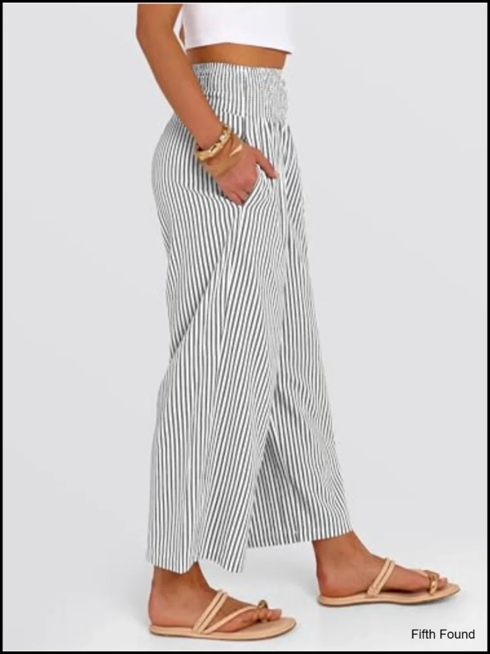 Wide Leg Smocked High Waisted Cropped Pajama Bottoms with Pockets Loose Fit